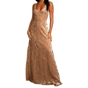 Lulus Maximum Elegance Taupe Burnout‎ Velvet Maxi Dress Size Large NWT Wedding